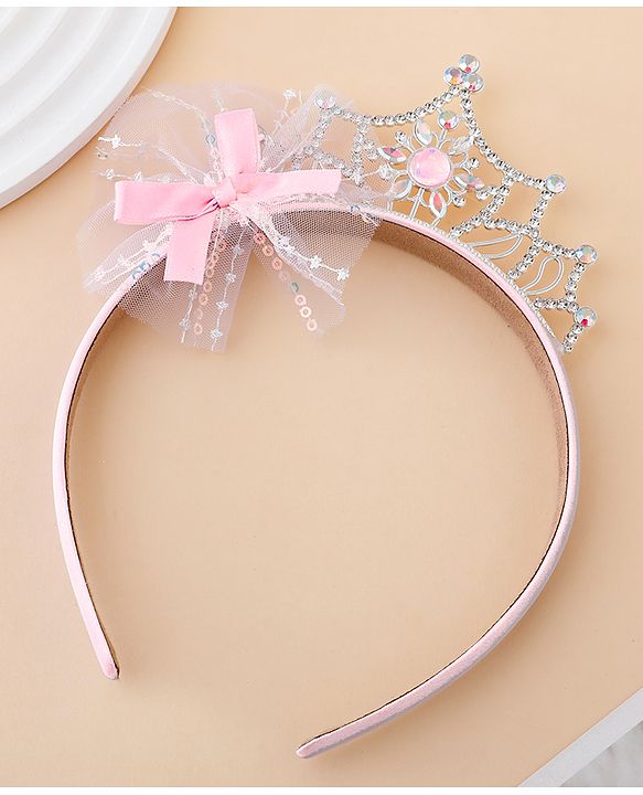 Babyhug Free Size Hair Bands With Embellished Bow Applique - Pink