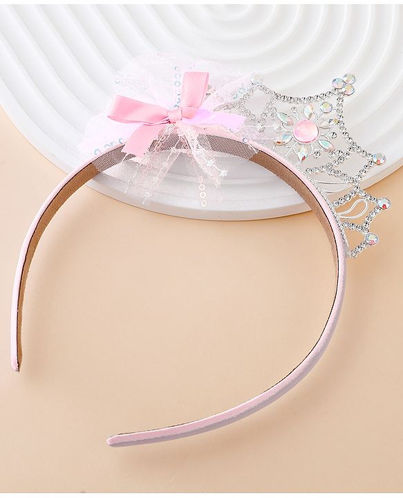Babyhug Free Size Hair Bands With Embellished Bow Applique - Pink