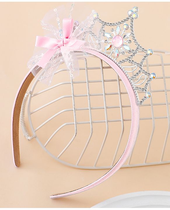 Babyhug Free Size Hair Bands With Embellished Bow Applique - Pink