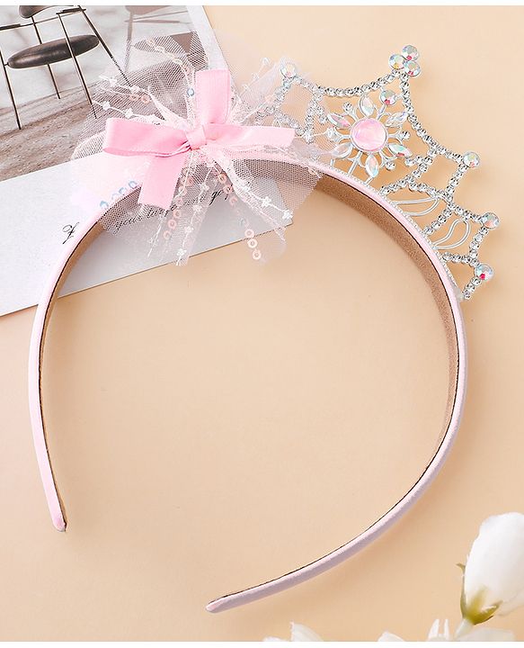 Babyhug Free Size Hair Bands With Embellished Bow Applique - Pink