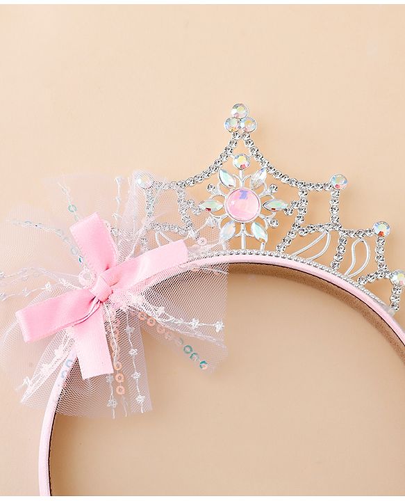 Babyhug Free Size Hair Bands With Embellished Bow Applique - Pink