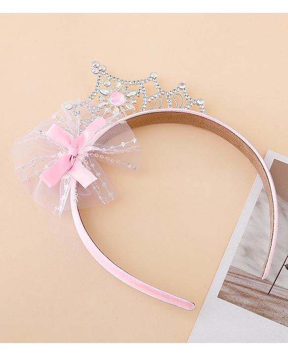 Babyhug Free Size Hair Bands With Embellished Bow Applique - Pink