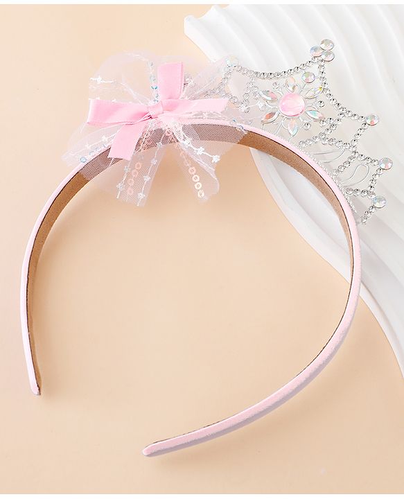 Babyhug Free Size Hair Bands With Embellished Bow Applique - Pink
