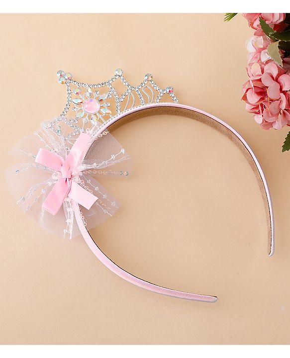 Babyhug Free Size Hair Bands With Embellished Bow Applique - Pink