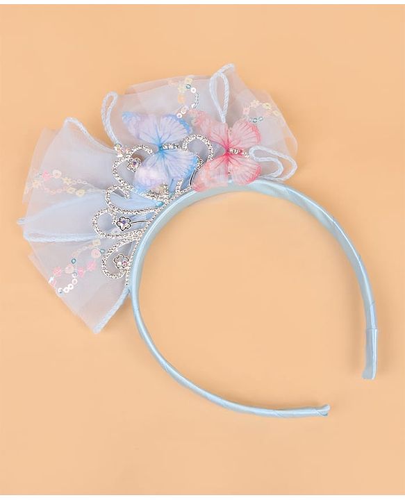 Babyhug Hair Band With Bow Applique - Blue