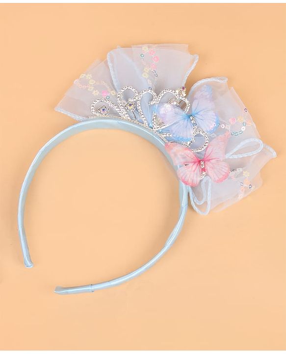 Babyhug Hair Band With Bow Applique - Blue