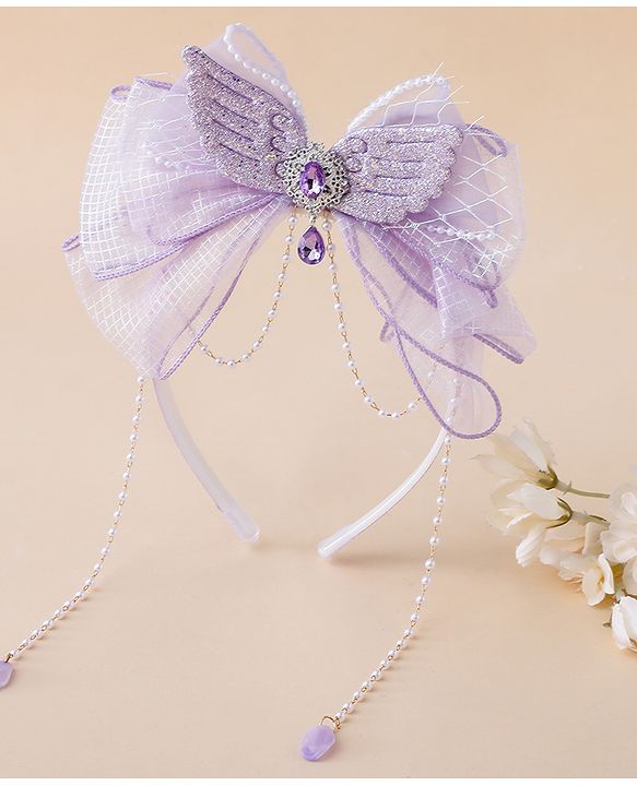 Babyhug Free Size Hair Bands With Pearl Detailing Bow Applique - Purple