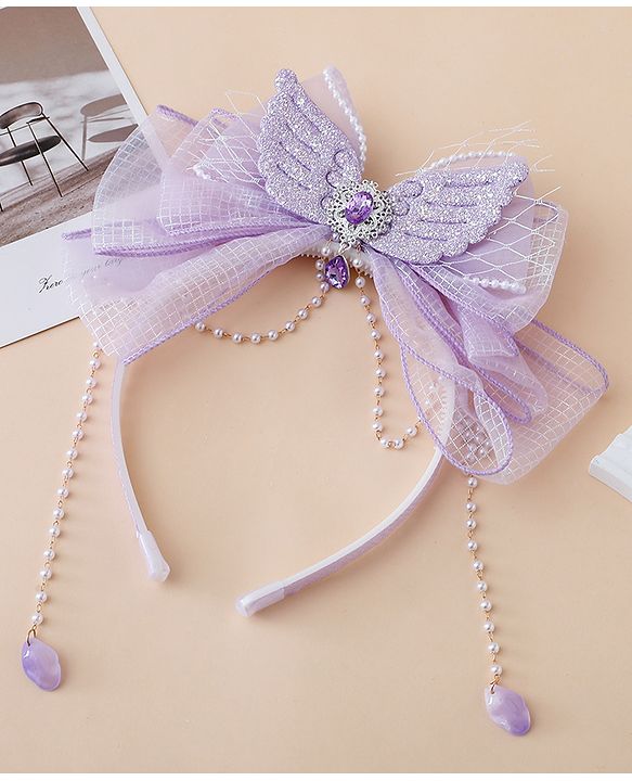 Babyhug Free Size Hair Bands With Pearl Detailing Bow Applique - Purple