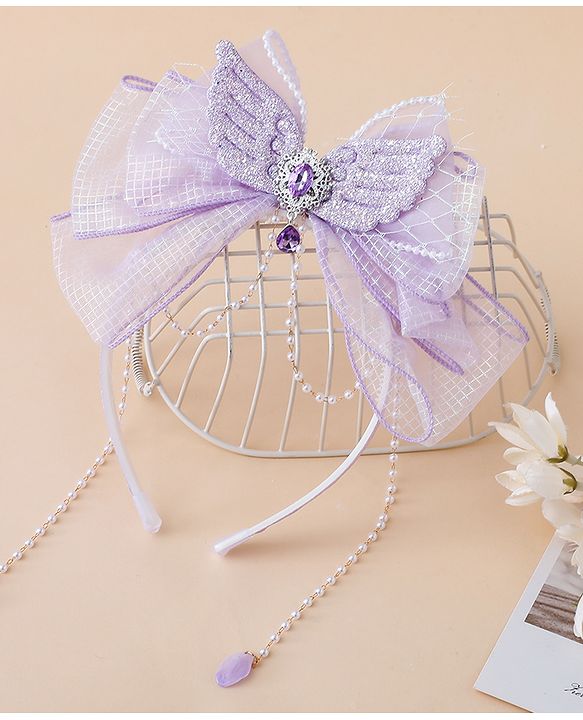 Babyhug Free Size Hair Bands With Pearl Detailing Bow Applique - Purple