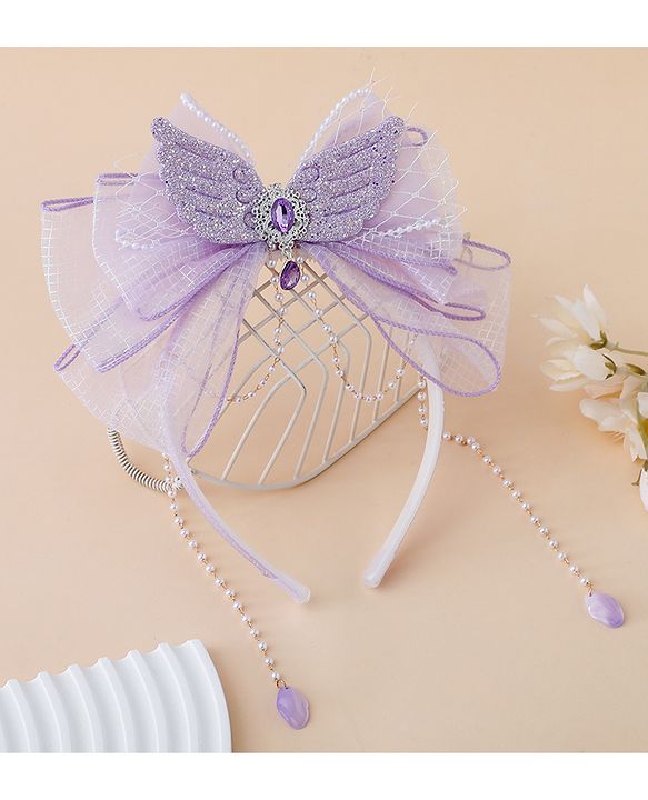 Babyhug Free Size Hair Bands With Pearl Detailing Bow Applique - Purple