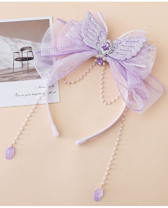 Babyhug Free Size Hair Bands With Pearl Detailing Bow Applique - Purple
