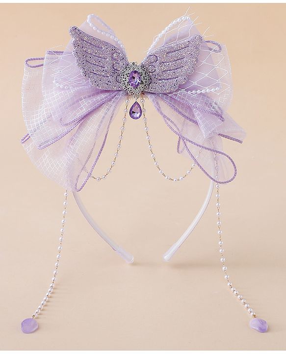 Babyhug Free Size Hair Bands With Pearl Detailing Bow Applique - Purple