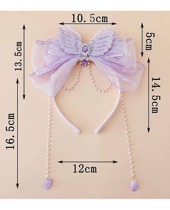 Babyhug Free Size Hair Bands With Pearl Detailing Bow Applique - Purple