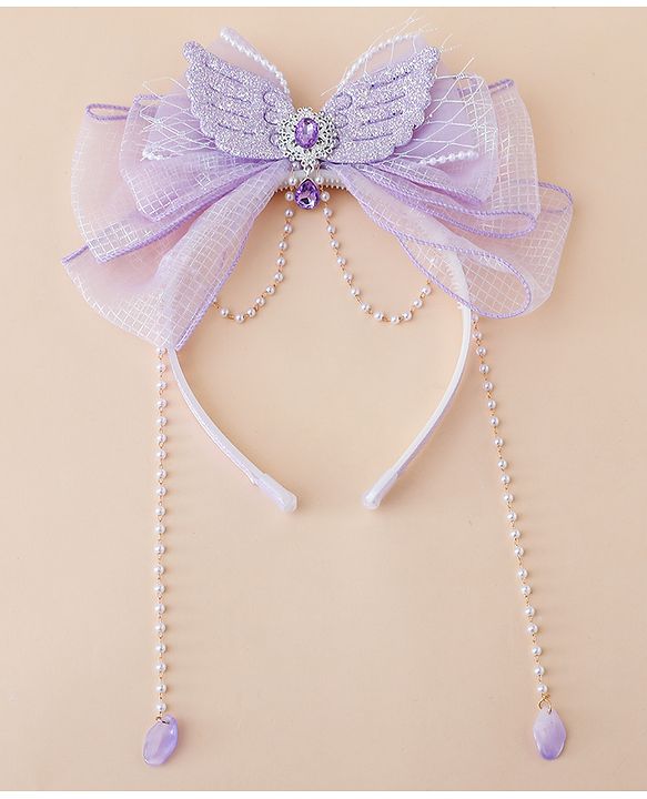 Babyhug Free Size Hair Bands With Pearl Detailing Bow Applique - Purple