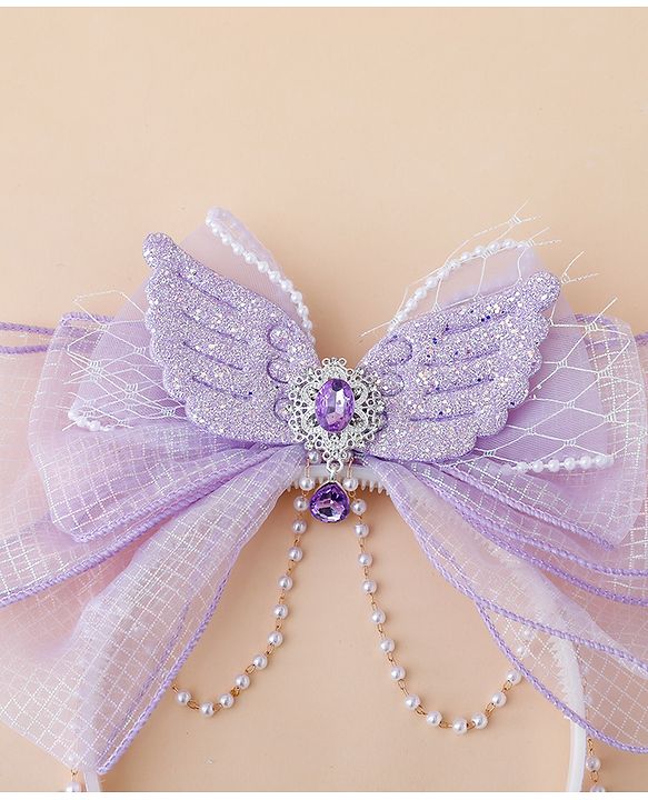 Babyhug Free Size Hair Bands With Pearl Detailing Bow Applique - Purple