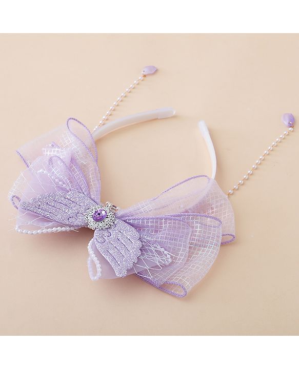 Babyhug Free Size Hair Bands With Pearl Detailing Bow Applique - Purple