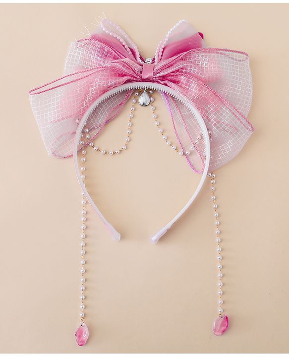 Babyhug Free Size Hair Bands With Pearl Detailing Bow Applique - Pink