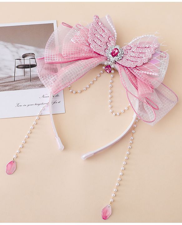Babyhug Free Size Hair Bands With Pearl Detailing Bow Applique - Pink