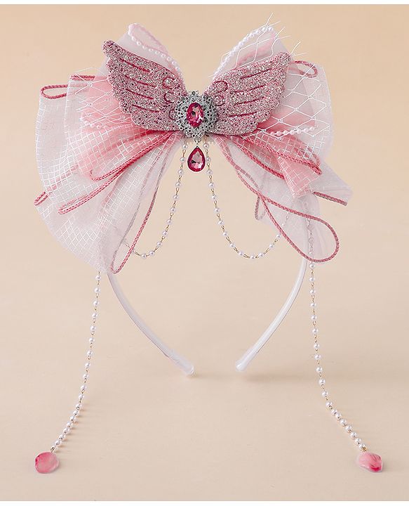 Babyhug Free Size Hair Bands With Pearl Detailing Bow Applique - Pink
