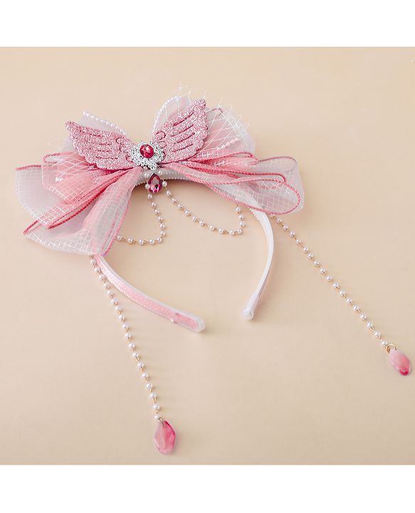 Babyhug Free Size Hair Bands With Pearl Detailing Bow Applique - Pink