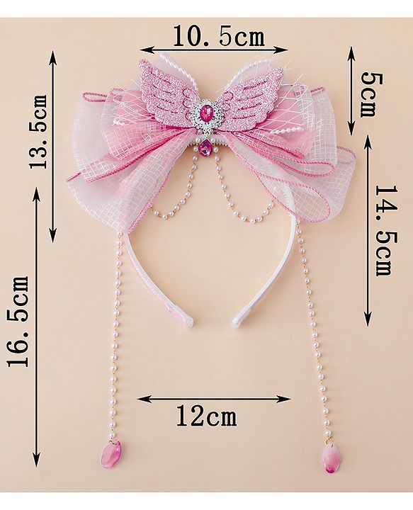 Babyhug Free Size Hair Bands With Pearl Detailing Bow Applique - Pink