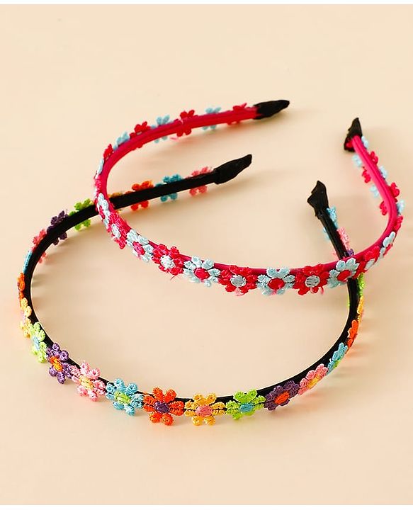 Babyhug Floral Applique Detailed Hair Band Pack of 2 - Red and Blue
