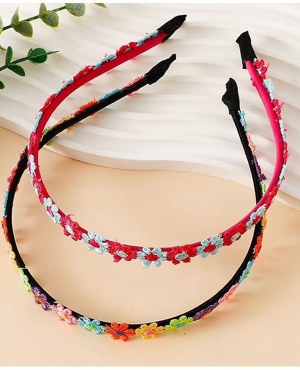Babyhug Floral Applique Detailed Hair Band Pack of 2 - Red and Blue