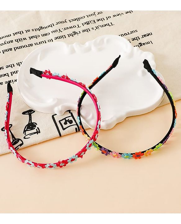 Babyhug Floral Applique Detailed Hair Band Pack of 2 - Red and Blue