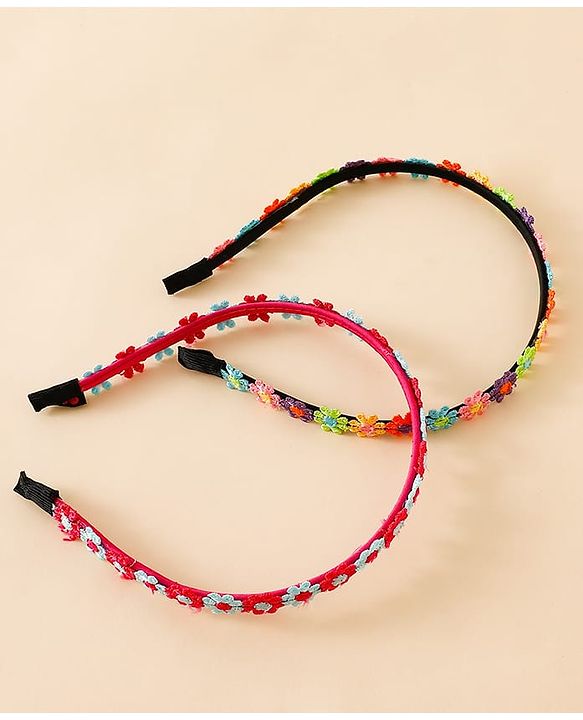 Babyhug Floral Applique Detailed Hair Band Pack of 2 - Red and Blue
