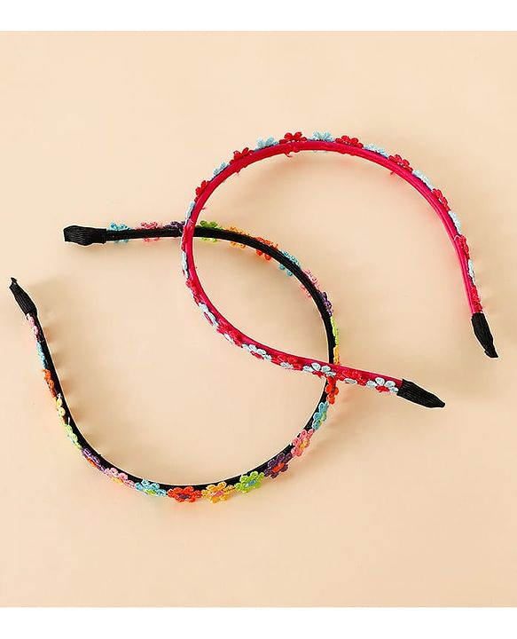 Babyhug Floral Applique Detailed Hair Band Pack of 2 - Red and Blue