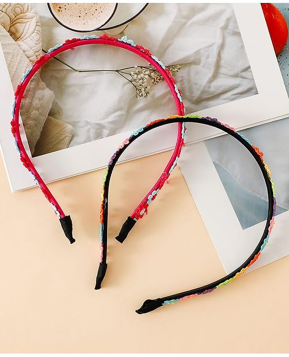 Babyhug Floral Applique Detailed Hair Band Pack of 2 - Red and Blue