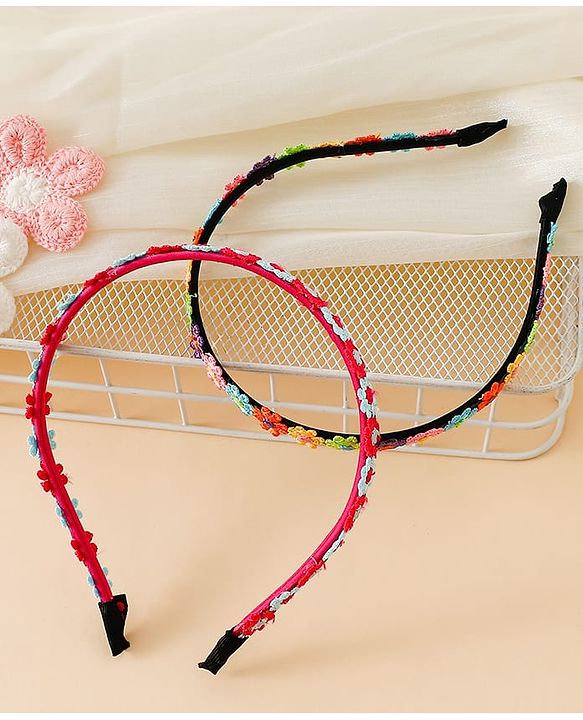 Babyhug Floral Applique Detailed Hair Band Pack of 2 - Red and Blue