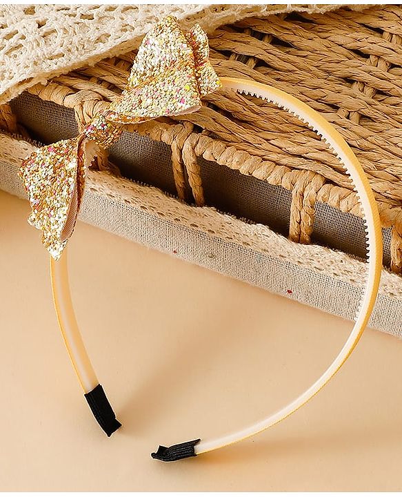 Babyhug Hair Band With Bow Applique - Gold