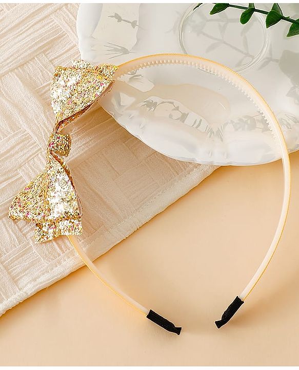 Babyhug Hair Band With Bow Applique - Gold