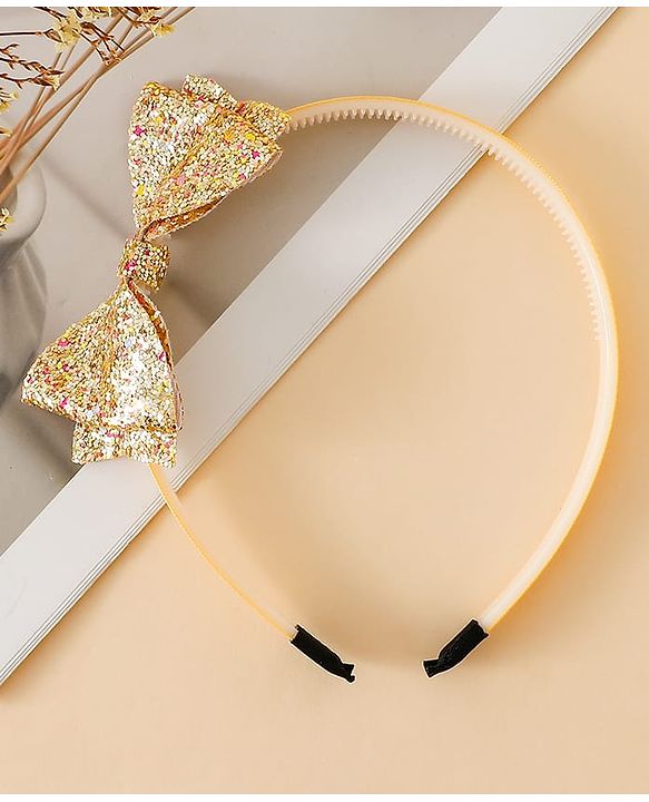 Babyhug Hair Band With Bow Applique - Gold