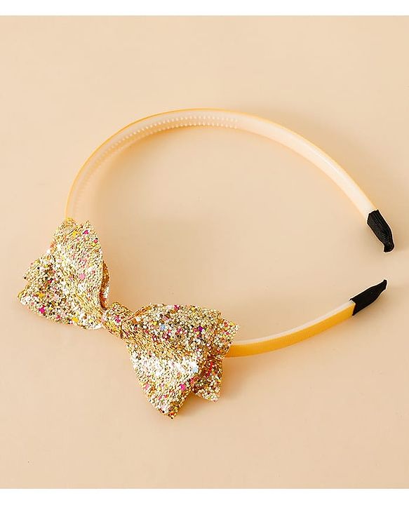 Babyhug Hair Band With Bow Applique - Gold