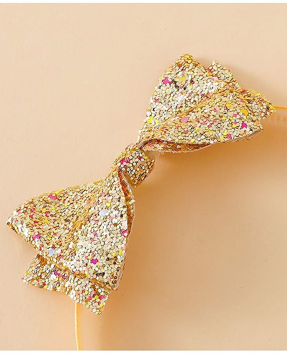 Babyhug Hair Band With Bow Applique - Gold