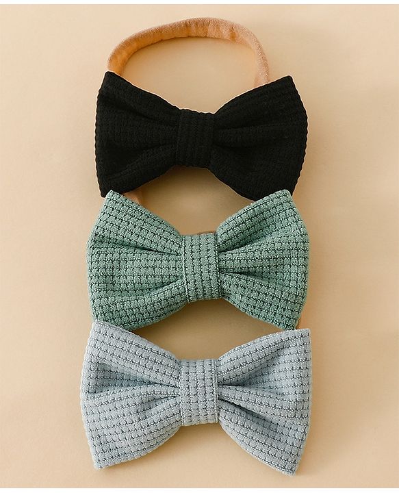 Babyhug Headband Bow Applique Free Size-Pack of 3-Red,Yellow,Black