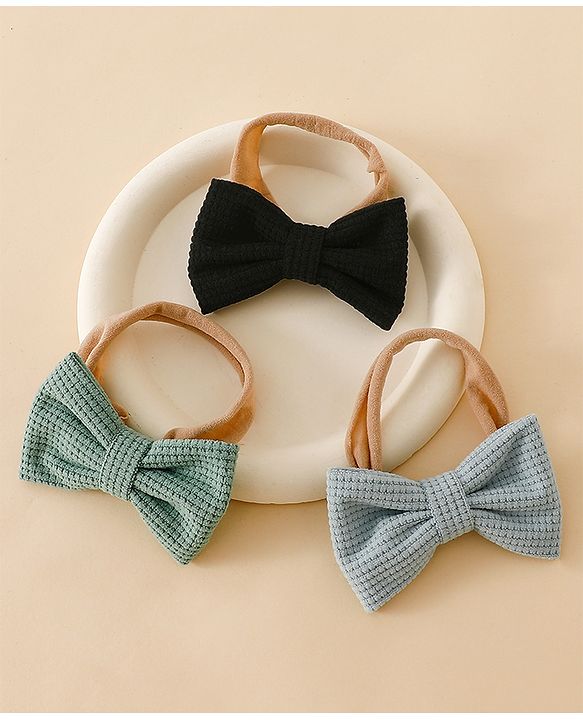 Babyhug Headband Bow Applique Free Size-Pack of 3-Red,Yellow,Black