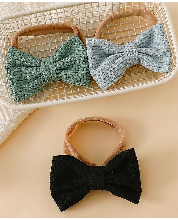 Babyhug Headband Bow Applique Free Size-Pack of 3-Red,Yellow,Black