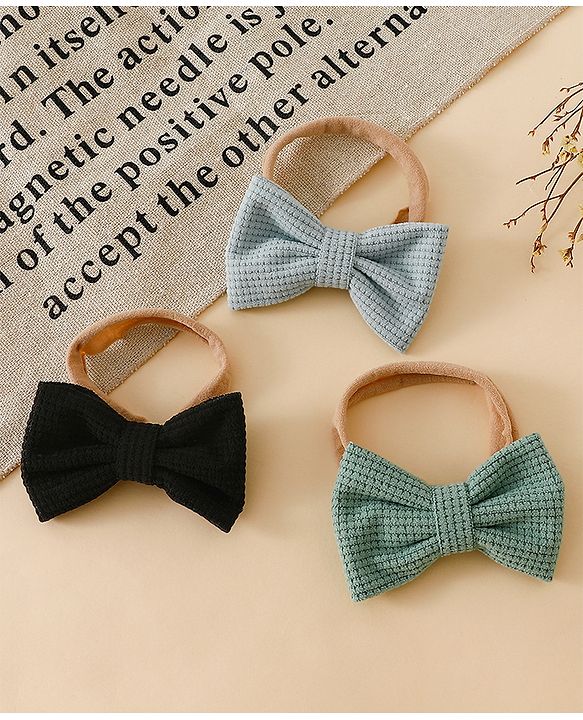 Babyhug Headband Bow Applique Free Size-Pack of 3-Red,Yellow,Black