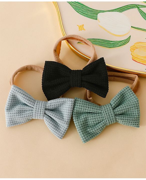 Babyhug Headband Bow Applique Free Size-Pack of 3-Red,Yellow,Black
