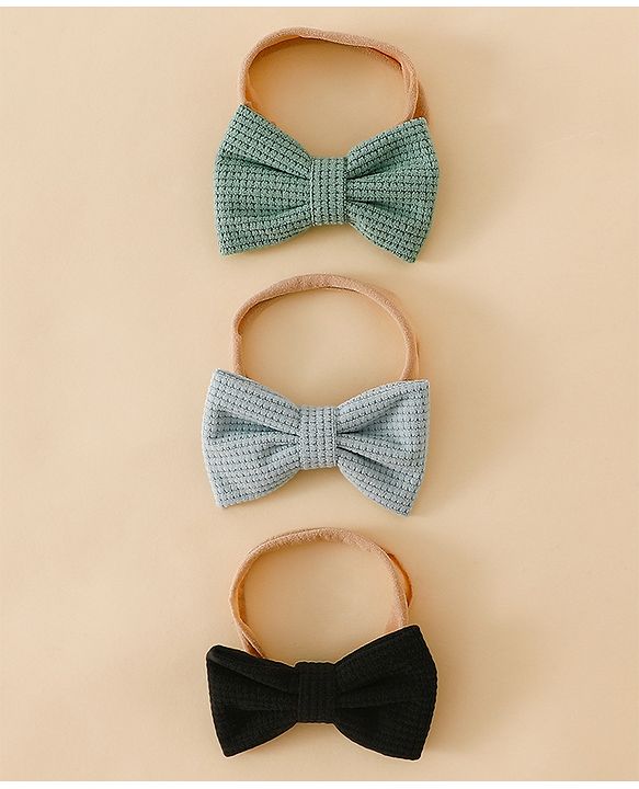 Babyhug Headband Bow Applique Free Size-Pack of 3-Red,Yellow,Black