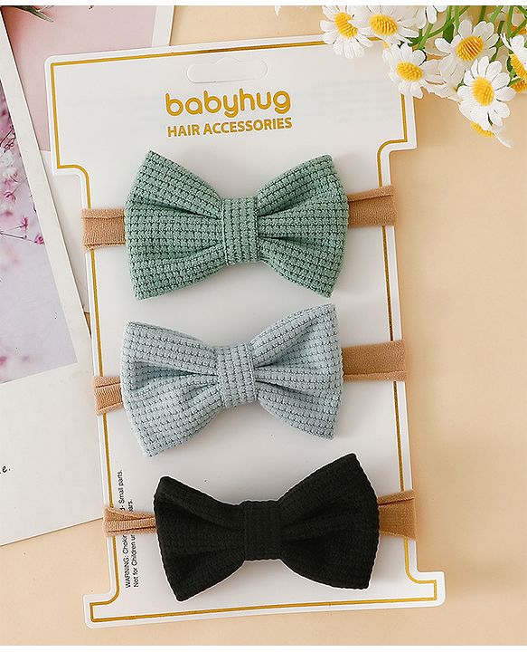 Babyhug Headband Bow Applique Free Size-Pack of 3-Red,Yellow,Black