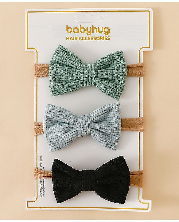 Babyhug Headband Bow Applique Free Size-Pack of 3-Red,Yellow,Black