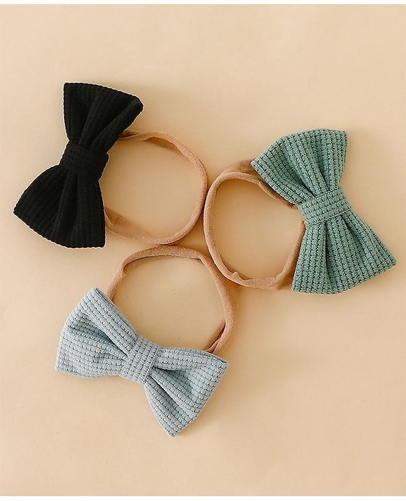 Babyhug Headband Bow Applique Free Size-Pack of 3-Red,Yellow,Black