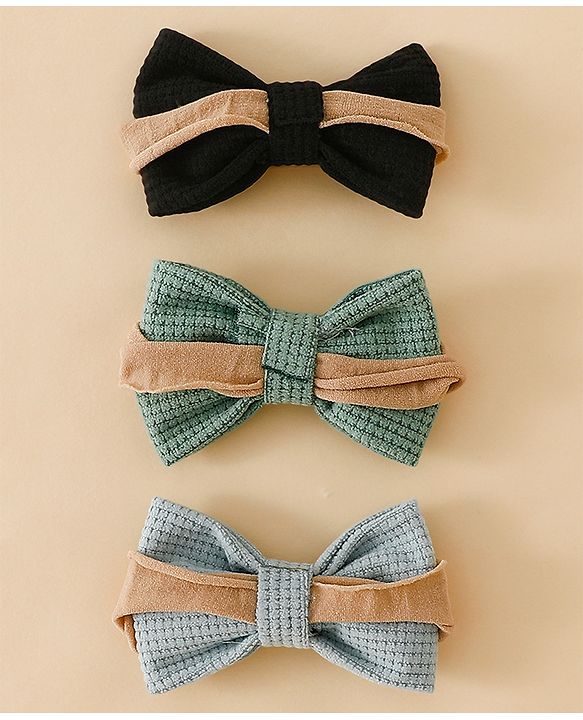 Babyhug Headband Bow Applique Free Size-Pack of 3-Red,Yellow,Black