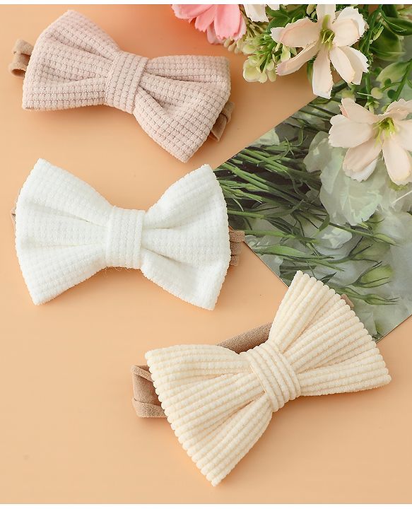 Babyhug Headband Bow Applique Free Size-Pack of 3-Red,Yellow,Black