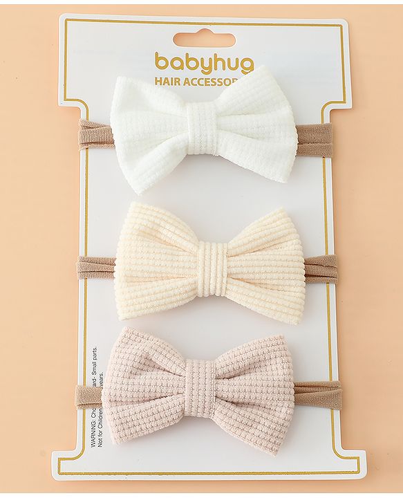 Babyhug Headband Bow Applique Free Size-Pack of 3-Red,Yellow,Black