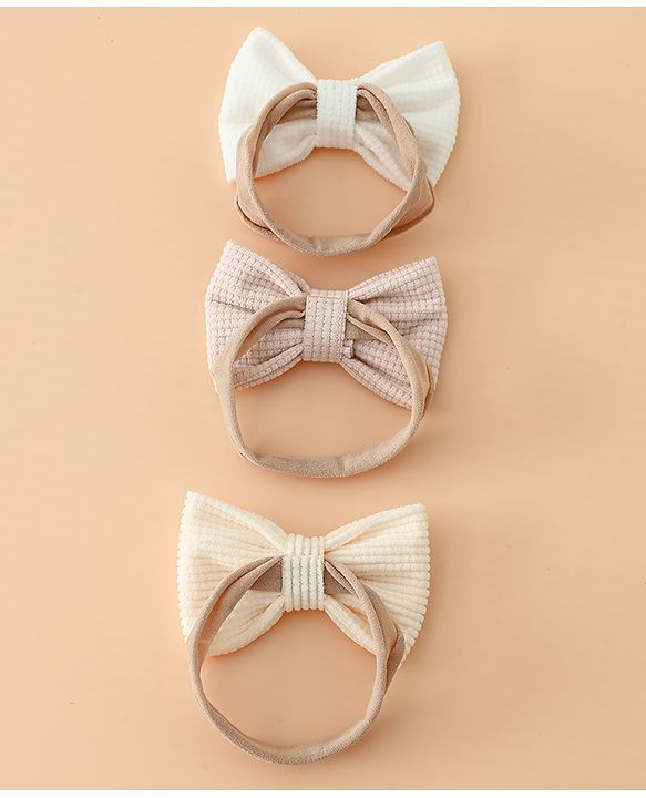 Babyhug Headband Bow Applique Free Size-Pack of 3-Red,Yellow,Black